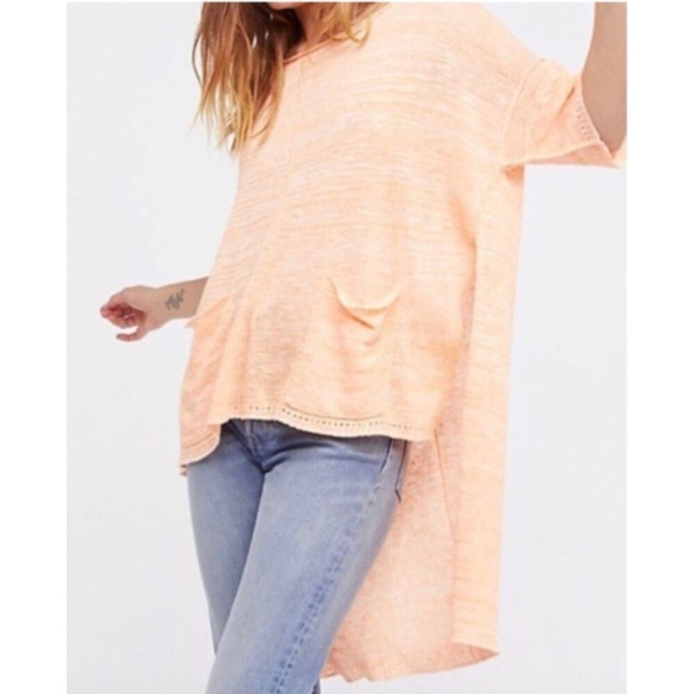 Free People Linen Blend Knit High Low Top OB572449 Large